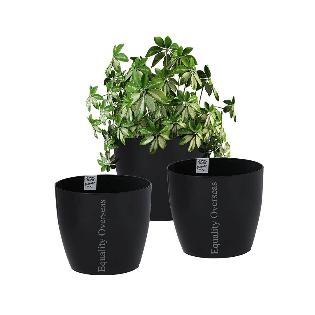 EQUALITY OVERSEAS 6 inch Plastic Planters Ceramic Finish Flower Plant Pots Modern Decorative Gardening Pot (Black Pack of 3) (B097632XZX) Amazon Price History, Amazon Price Tracker