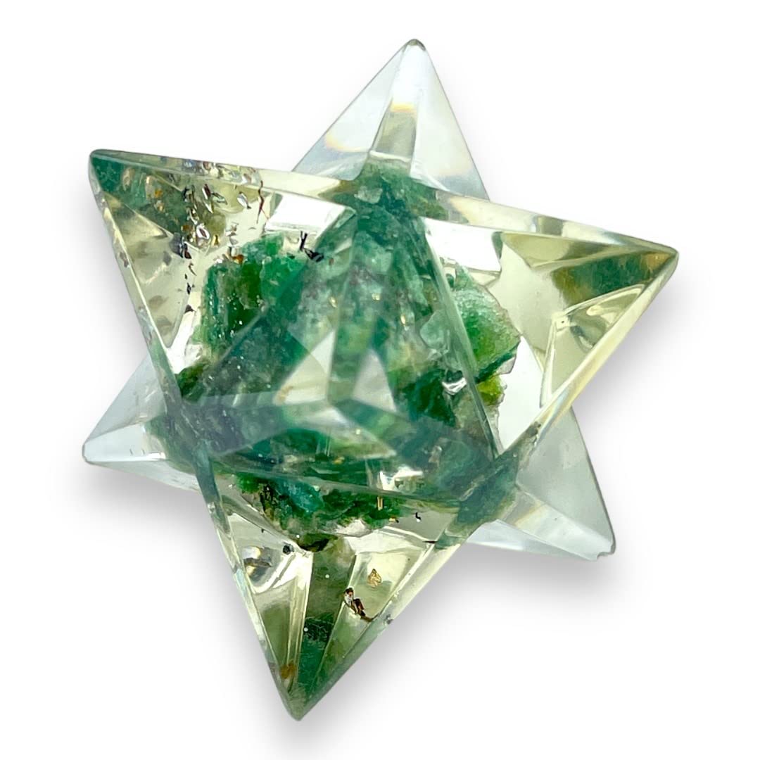 Spiritual Elementz Crystal Orgone 1inch Merkaba Star for Reiki Healing, Meditation, Balancing Alignment Grounding Positive Energy (Green Aventurine)