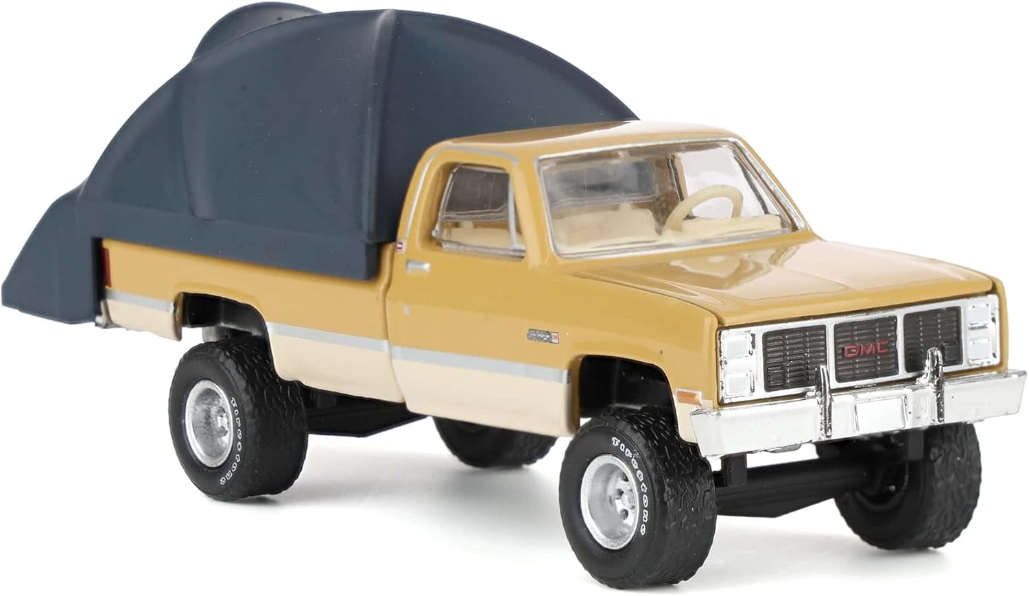 Greenlight 1/64 1986 GMC Sierra Lifted, Desert Sand & Doeskin Tan with Modern Truck Bed Tent, The Great Outdoors Series 4 38080-B