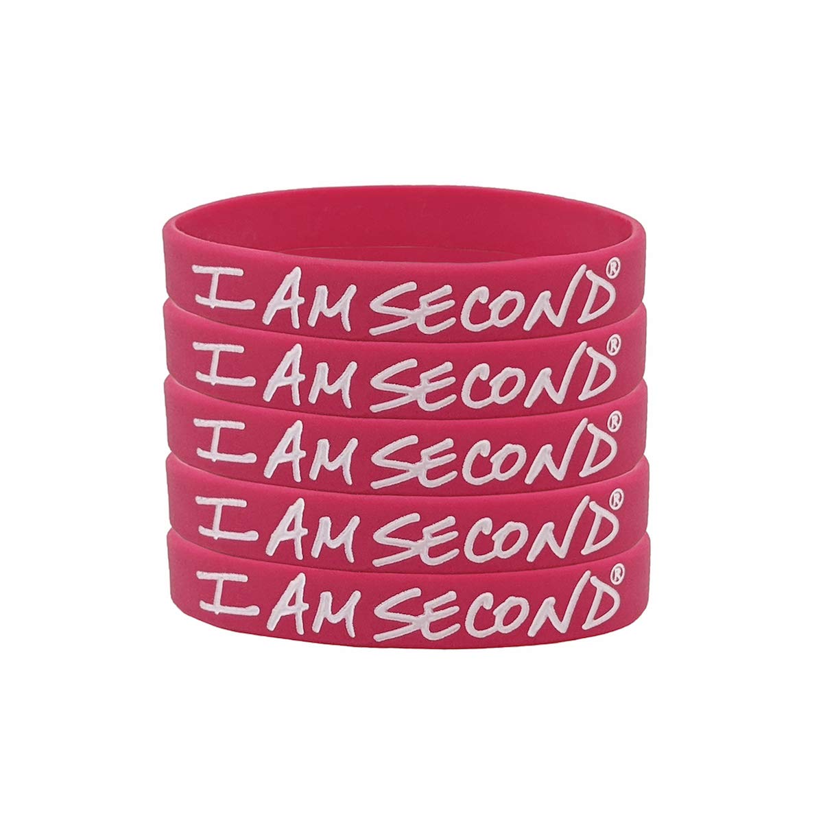 I Am Second 5-Pack Classic Adult Pink Silicone Wristbands