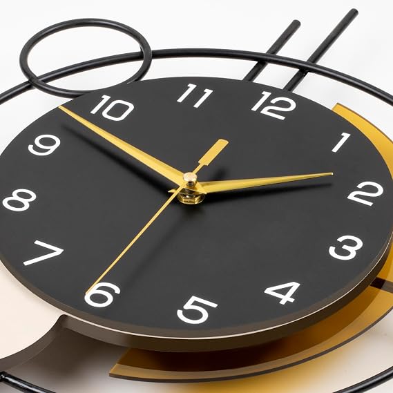 Wall Clock for Living Room Decor Decorative Wall Clock with Pendulum Silent Quartz Battery Operated Black Metal Large Clock for Dining Room,Kitchen,Home,Bathroom,Bedroom,13.8x21.3 in