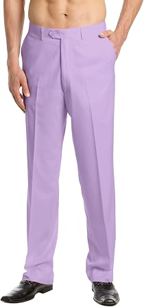 Mens Dress Pants Trousers Flat Front Slacks Solid Lavender Light Purple Color