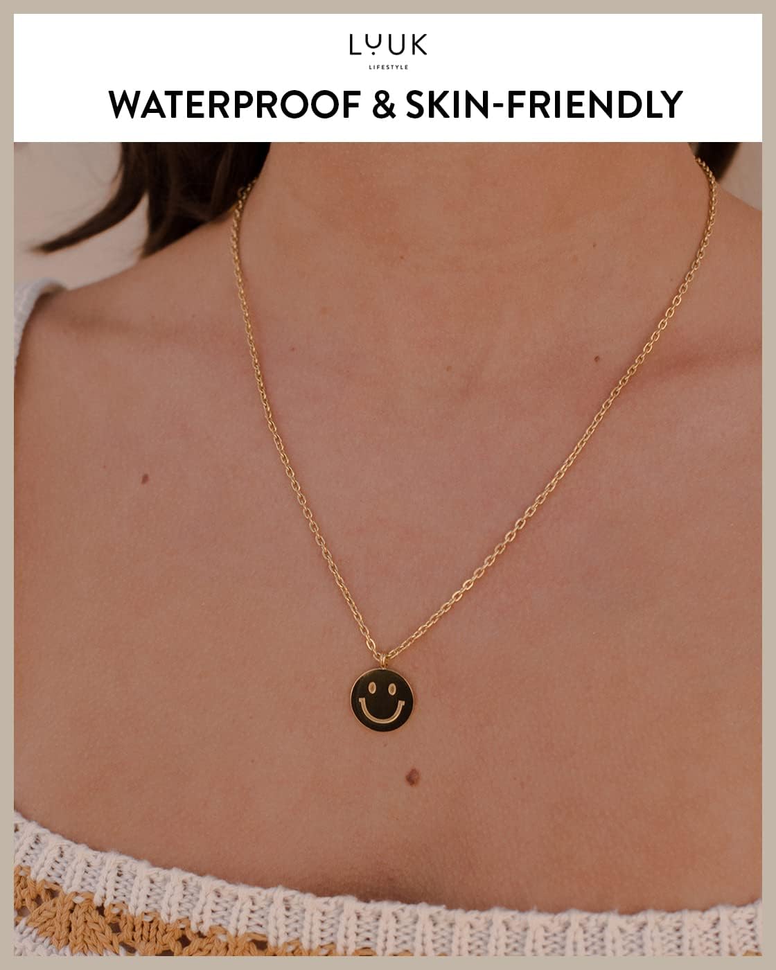 LUUK LIFESTYLE Stainless steel necklace with pendant and HAPPINESS card, 20” adjustable length, lucky charm, friendship chain, Valentine's Day gift, birthday, women's jewelry, silver, gold, rosegold