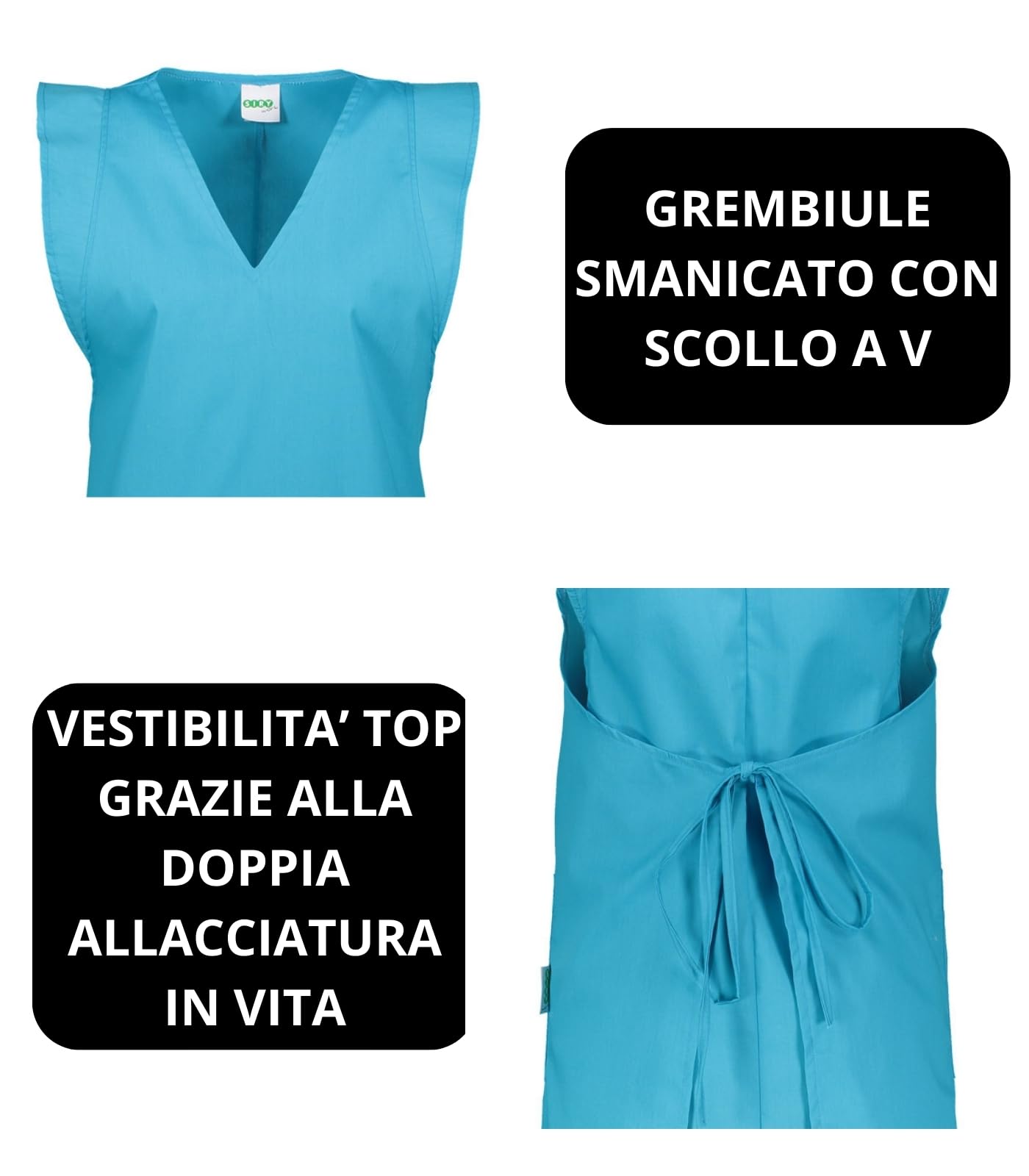 Siry Work Casaca para mujer con cuello en V con dos bolsillos, art. Mariposa 35% algodón 65% poliéster Made in Italy, ideal para esteticistas, peluquerías, camareras, panaderías, limpieza de mujeres