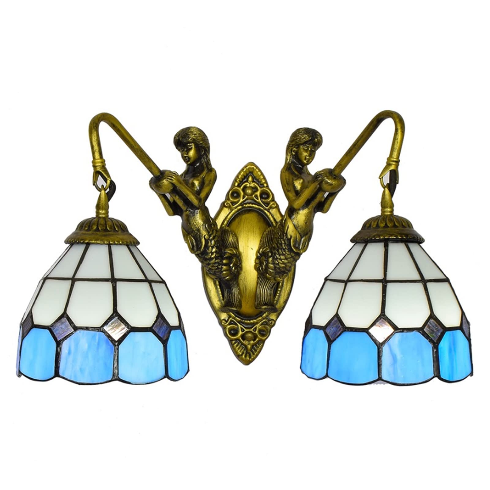 SXSCARKX Mediterranean Wall Lamps Handmade Stained Glass Lampshade Retro Tiffany Style Lighting European Creative for Bedroom Needed