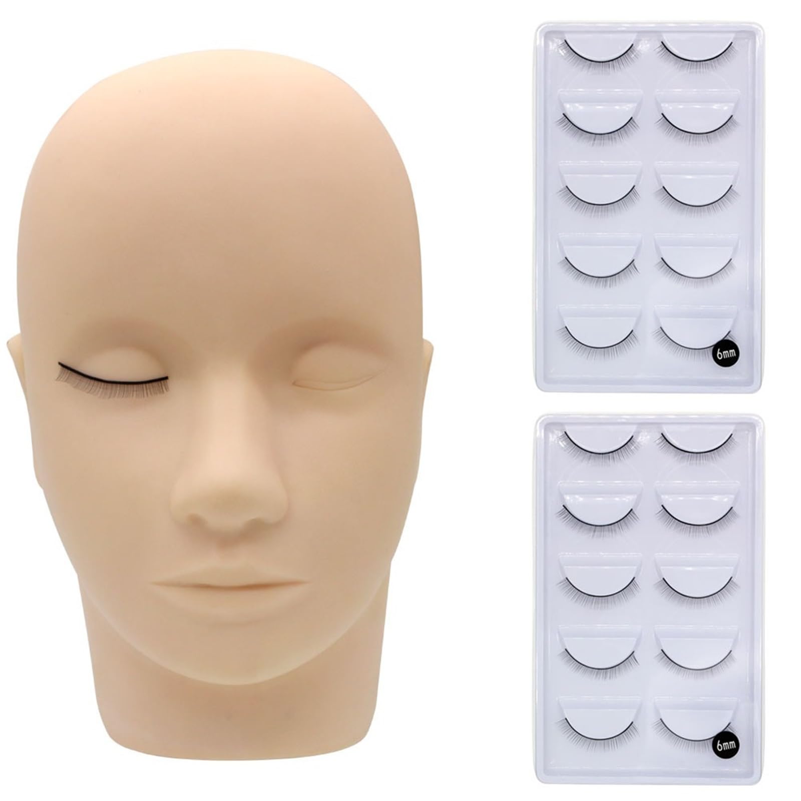 ZHSOAO 1 Set Eyelash Extension Training Mannequin Model Head Silicone With Practice False Lashes Grafted Tools for Lash Extension Training(Model Head 2Practice)