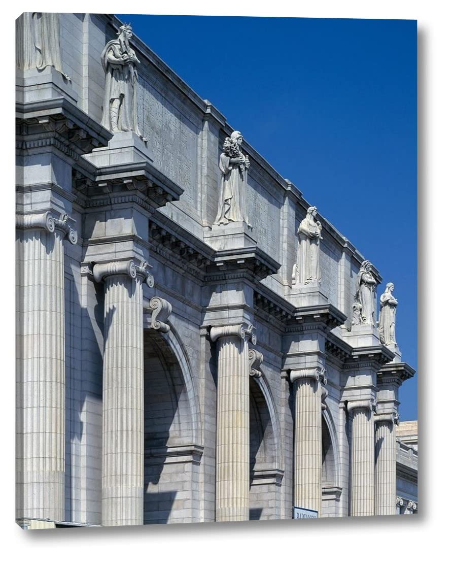 Union Station facade and sentinels, Washington, D.C. by Carol Highmith - 30" x 38" Canvas Art Print Gallery Wrapped - Ready to Hang