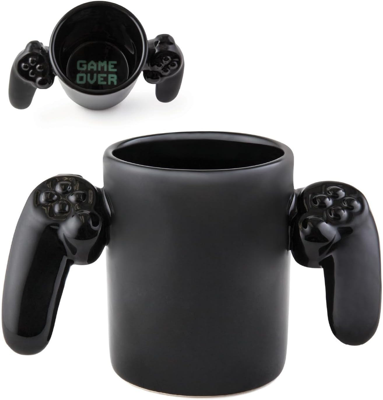 Game Over Ceramic Coffee Mug, Video Game Controller Handle Cup, Gamer Gift, Holds 14 Ounces