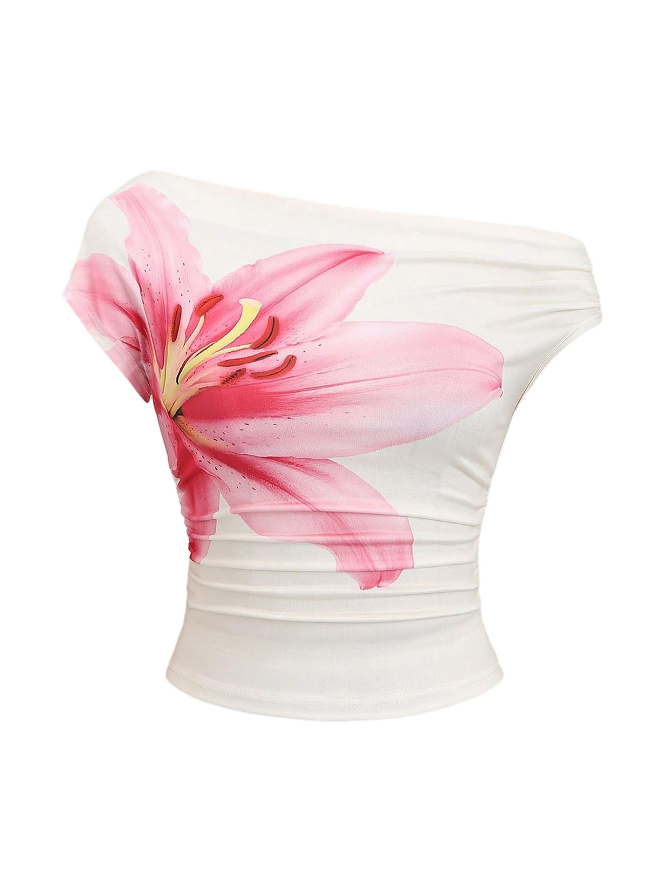 Floerns Women's Y2K Leopard Asymmetrical Neck T Shirt Sleeveless Cheetah Ruched Tee Shirts