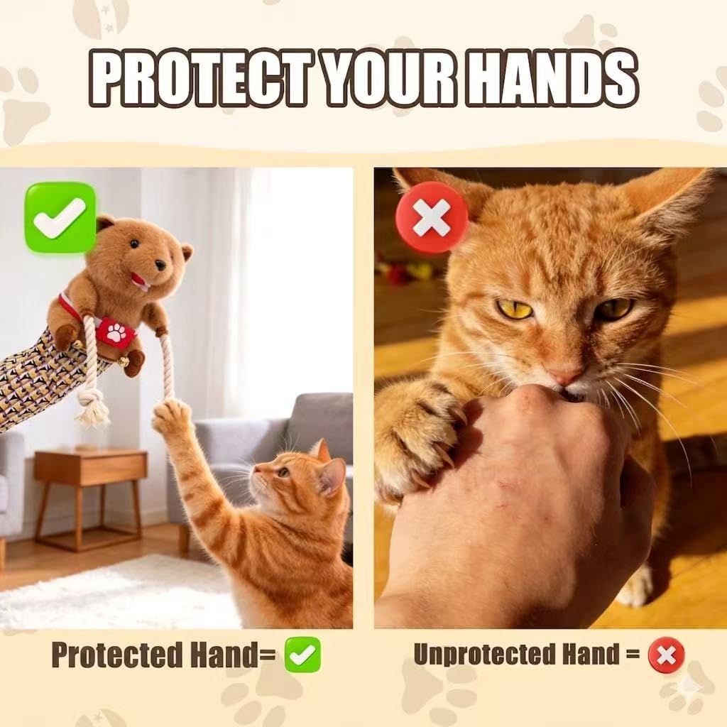 Cat Wrestling Glove Puppet with Bell – Interactive Kick Toy for Indoor Cats, Includes Catnip Caterpillar Toy, Bite Resistant & Safe Hand Protection for Training & Play