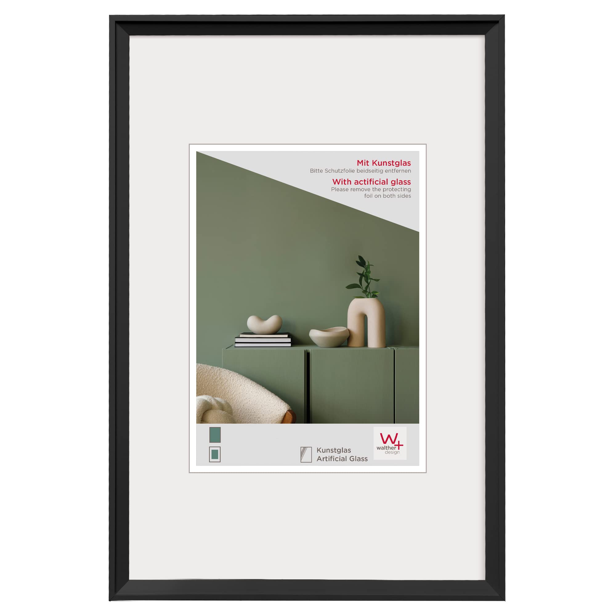 walther design Bilderrahmen schwarz 50 x 70 cm mit Kunstglas, Desire Kunststoffrahmen DEX070B