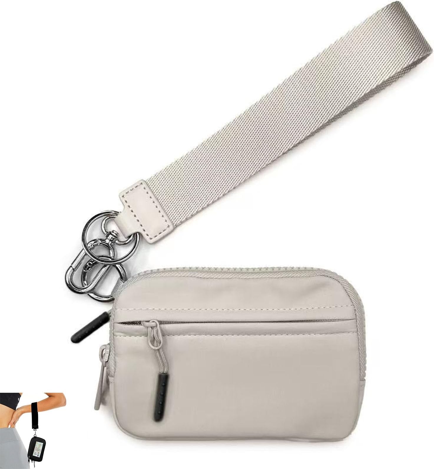 The Iris' Wallet,Zip Card Case with ID Window,Waterproof Nylon Keychain with Zipper Mini Portable Keychain Wallet,Women's Wristlet Handbags (White)
