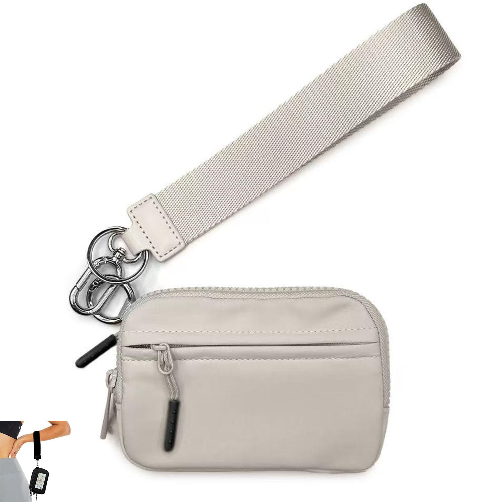 The Iris' Wallet,Zip Card Case with ID Window,Waterproof Nylon Keychain with Zipper Mini Portable Keychain Wallet,Women's Wristlet Handbags (White)