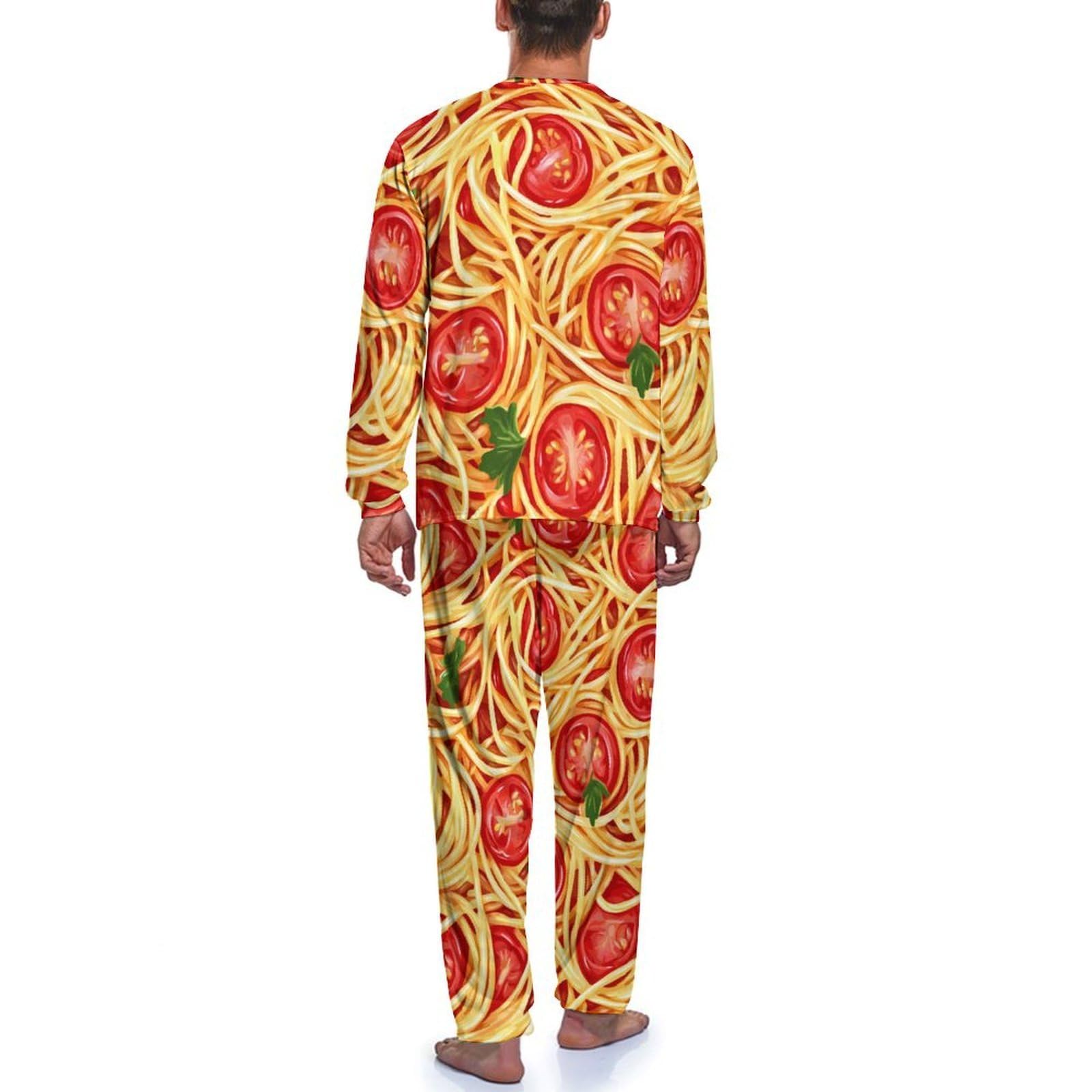 Spaghetti Pasta Noodles Salsa T-omato Pigiama da uomo Set Elastico in vita Sleepwear Girocollo Manica Lunga Setosa Loungewear