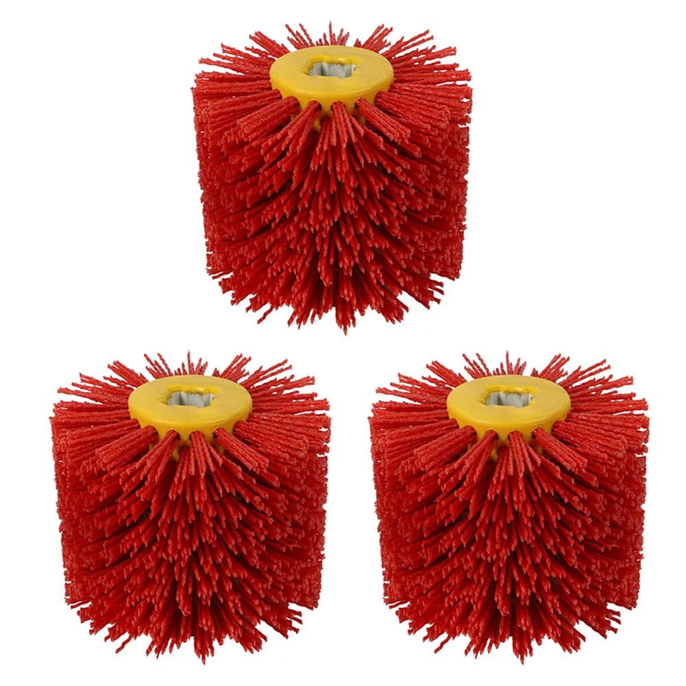 Jnchdghwa Red 3X Abrasive Wire Drum Brushes Deburring Polishing Buffing Wheel For Furniture Wood Angle Grinder Adapter