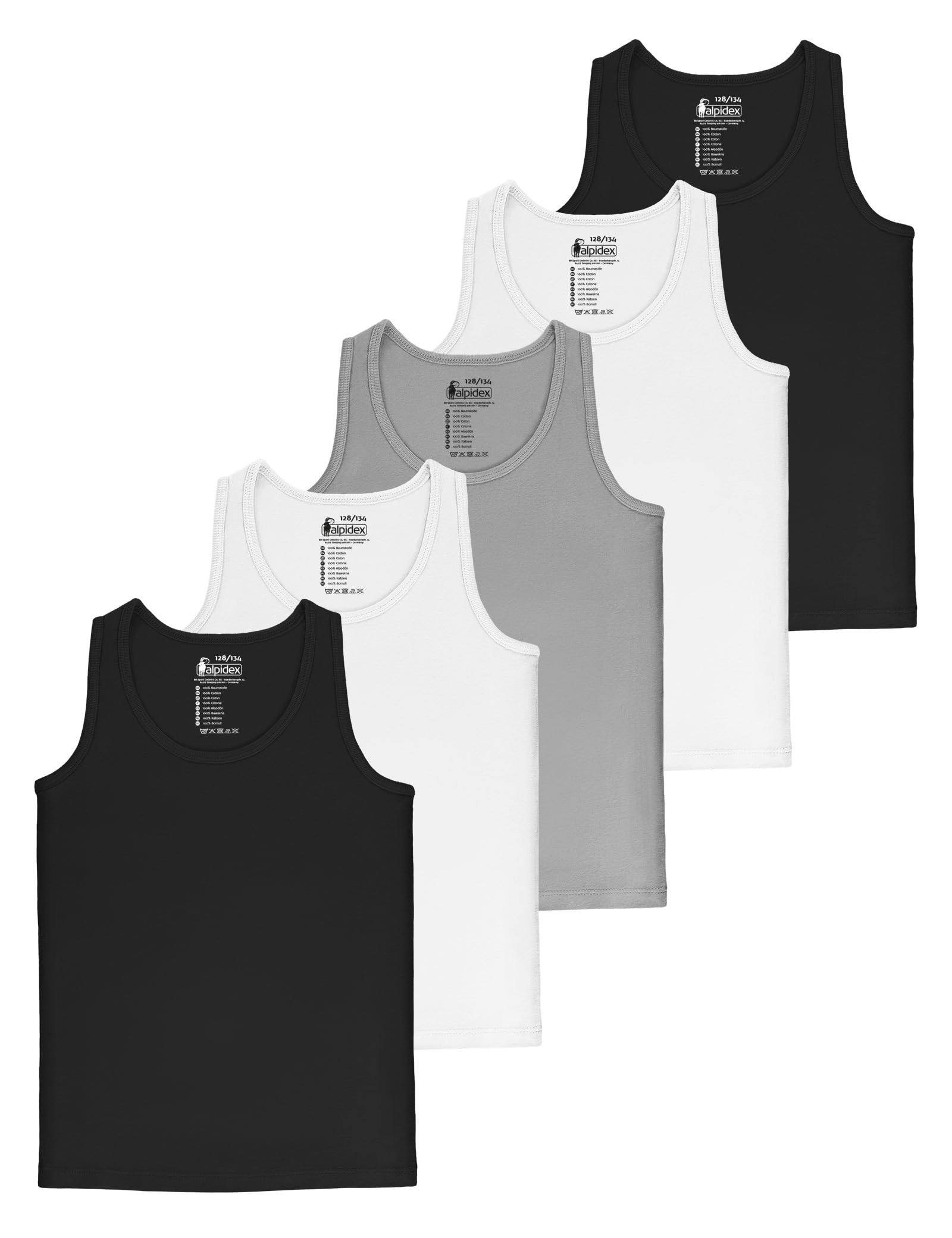 ALPIDEX 5 Pack Boys Undershirt 100% Cotton Sleeveless T-Shirt Singlet Undershirts Classic Vests Tank Top Children, Size:140-146 (10-11 Years), Colour:Thunder