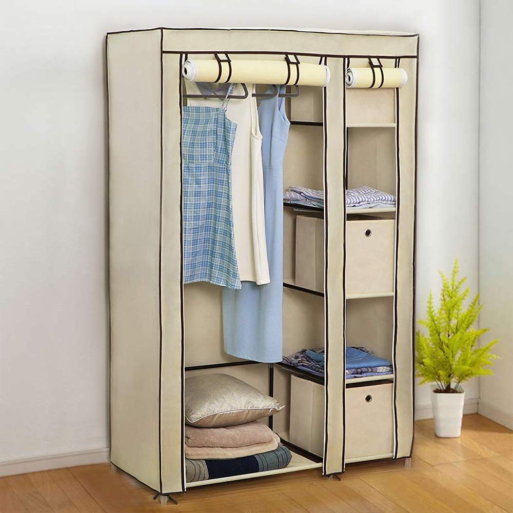 LANTUS Armadio di stoccaggio, guardaroba, organizzatore di stoccaggio di vestiti, armadio in tela, armadio a muro, per camera da letto, corridoio, guardaroba, 110 x 45 x 175 cm, beige