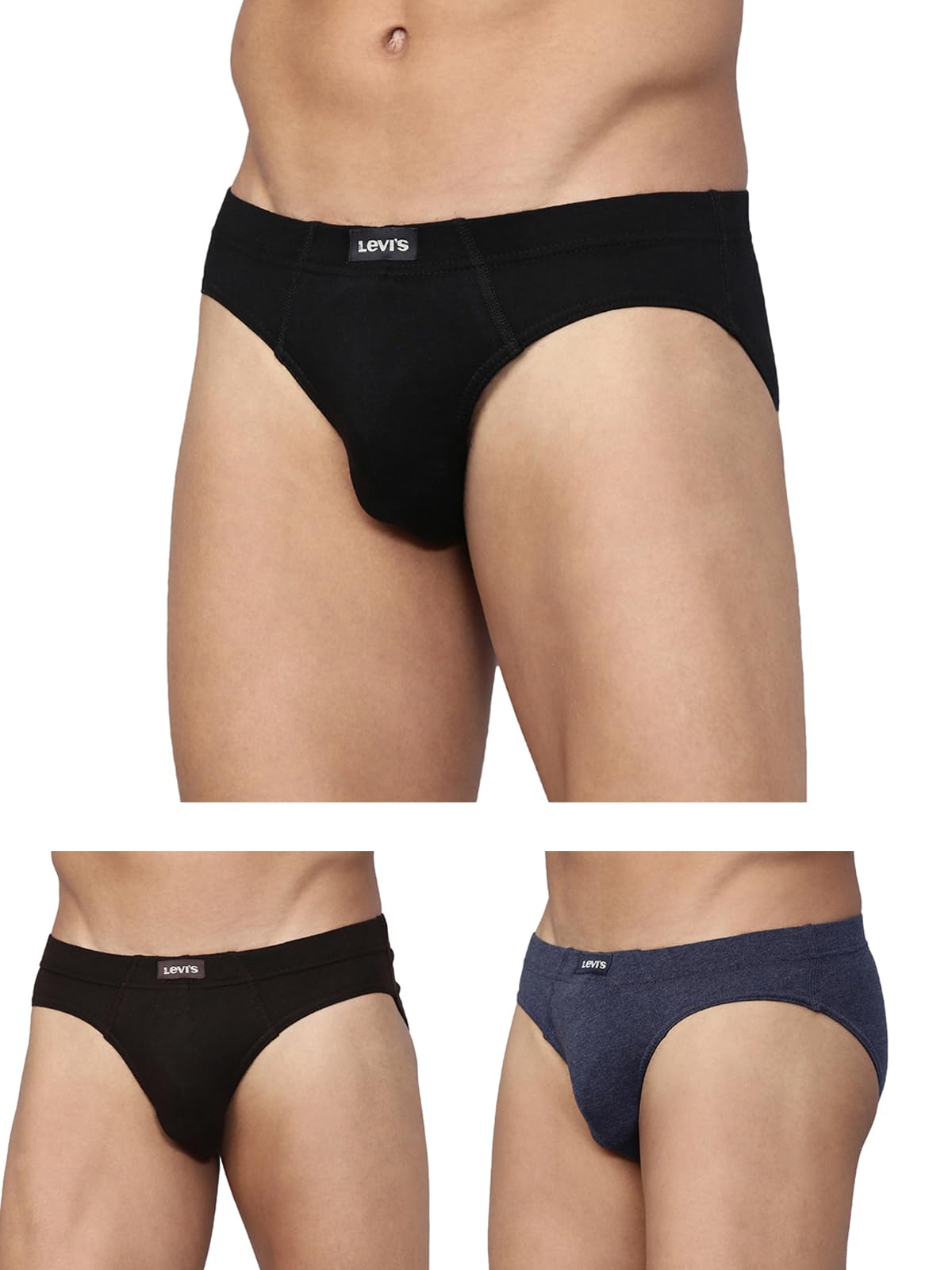 Levi's 011 Men's Pure Cotton Solid Brief - Low Rise, Inner Elastic Waistband (Pack of 3 - Assorted)