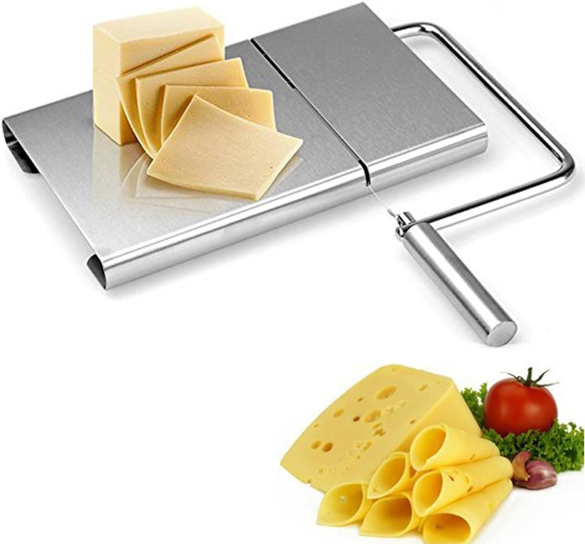 Cheese Slicer Stainless Steel Wire Cutter With Serving Board for Hard and Semi Hard Cheese Butter