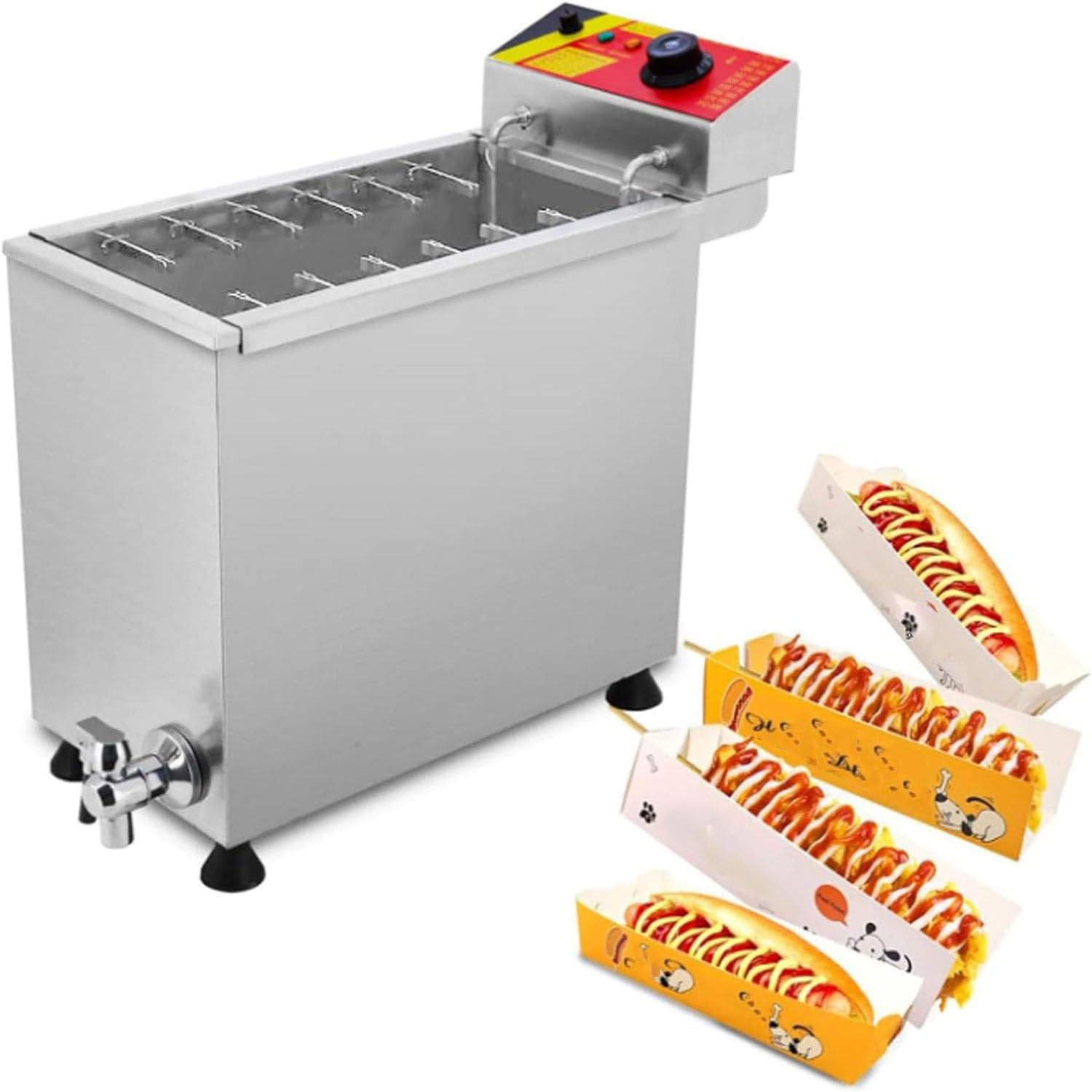 DPLXQPP Large Capacity Commercial Fully Automatic Cheese Hot Dog Stick Fryer,Electric Deep Hot Corn Dog Fryer,25L-220V