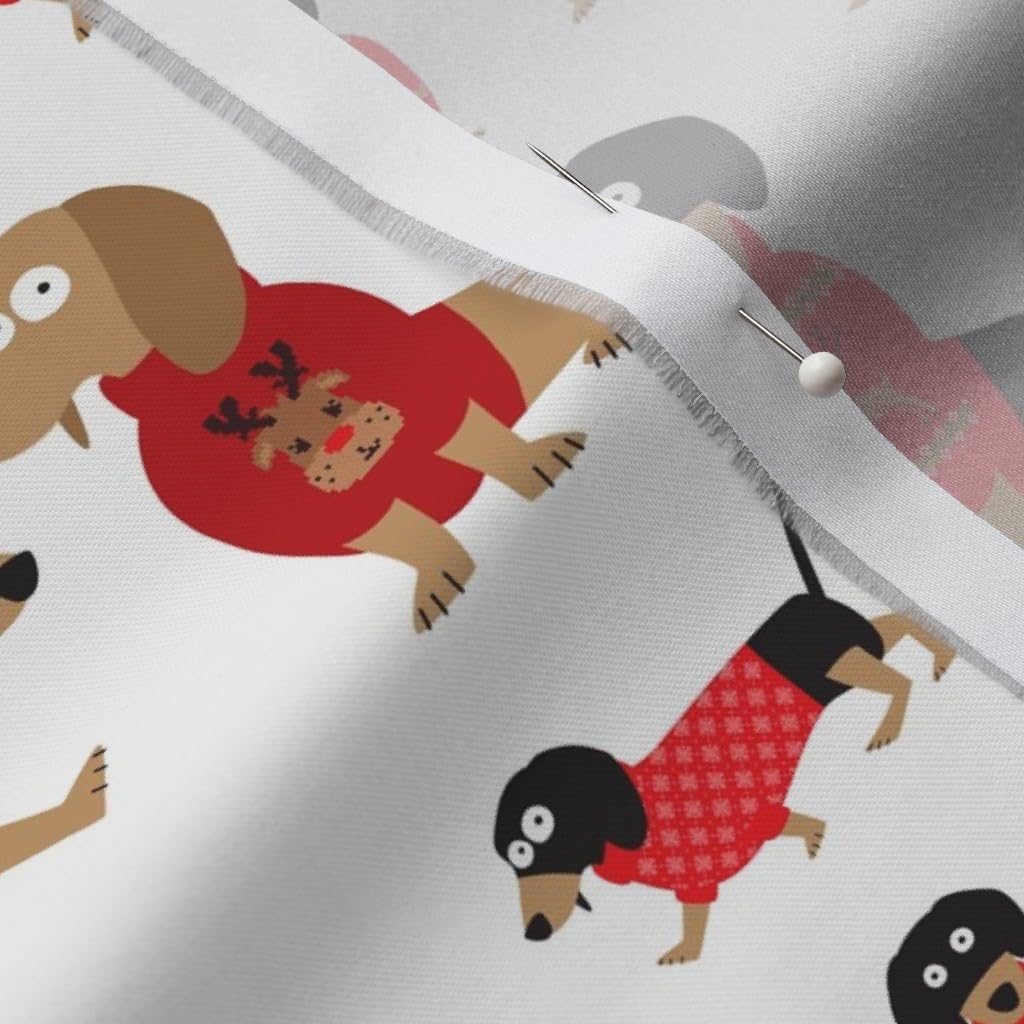 Spoonflower Fabric - Christmas Dachshund Red White Hound Dogs Sweater Winter Holiday Printed on Organic Cotton Sateen Fabric by The Yard - Sewing Quilting Apparel Home Decor