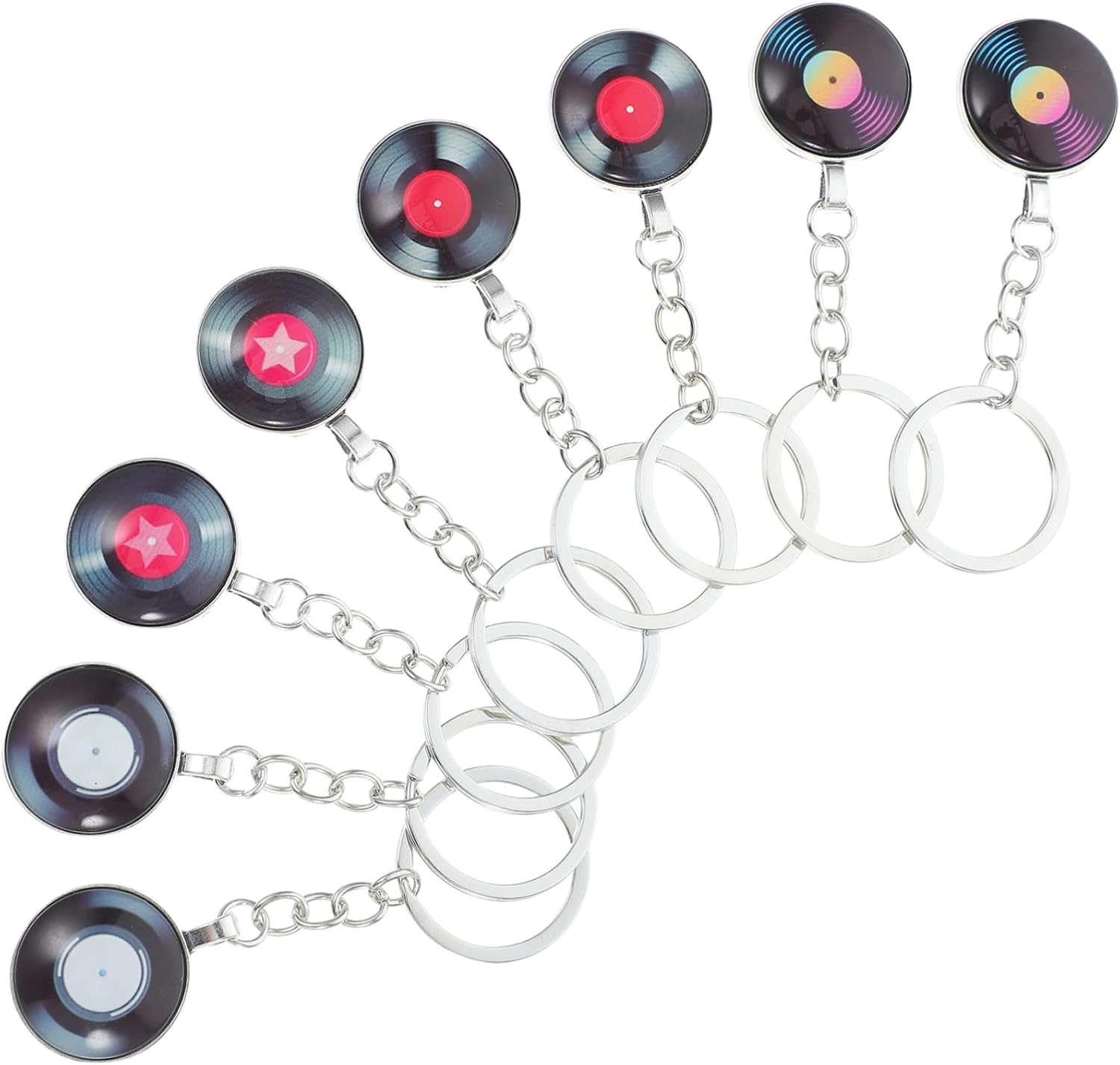 8 Piece Vintage Record Keychain Set with Zinc Alloy Glass