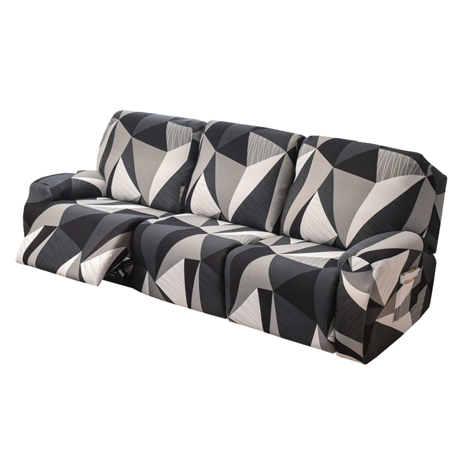 JHLD 1/2/3 Seater Stretch Recliner Cover, Printed Recliner Chair Cover With Side Pocket Machine Washable Recliner Slipcovers Recliner Protector For Living Room-A-3 seater