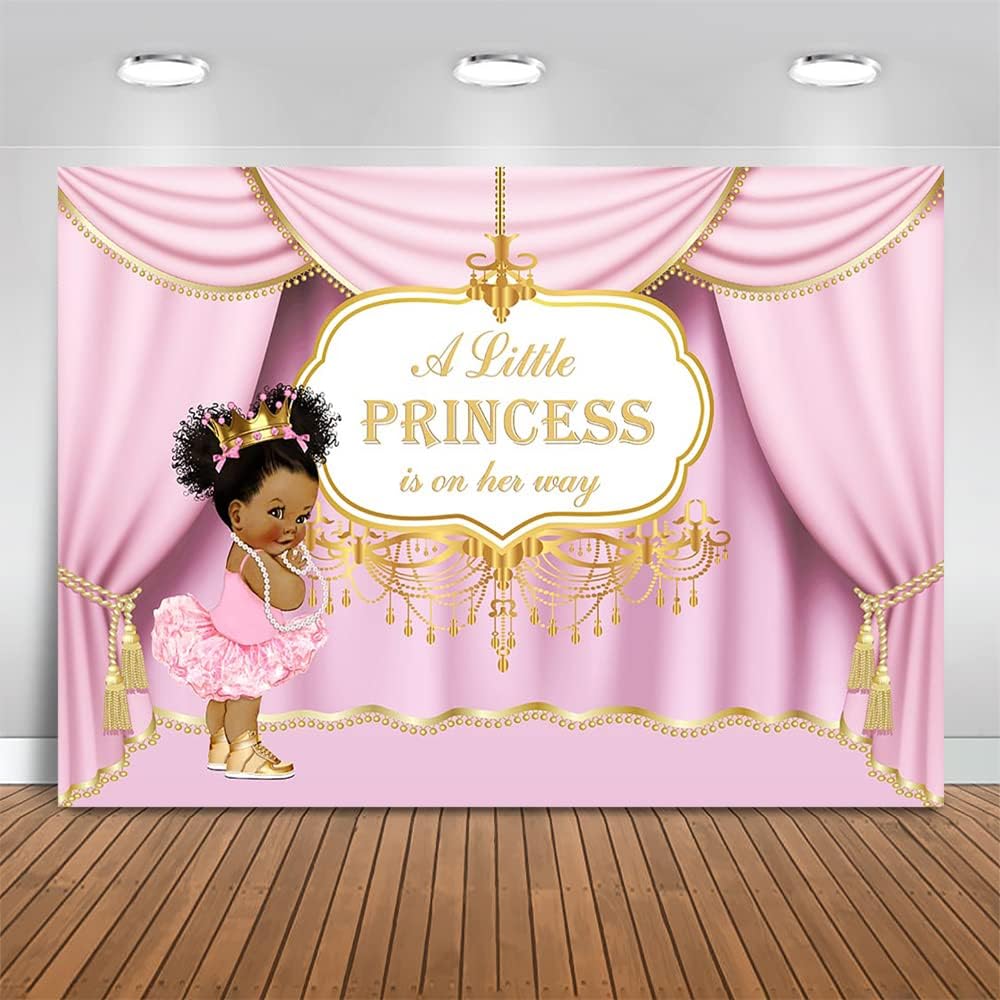 Mocsicka Royal Princess Baby Shower Decoration Pink Curtain Princess Backdrop Royal Princess Baby Shower Banner Supplies (7x5ft(82x60 inch))