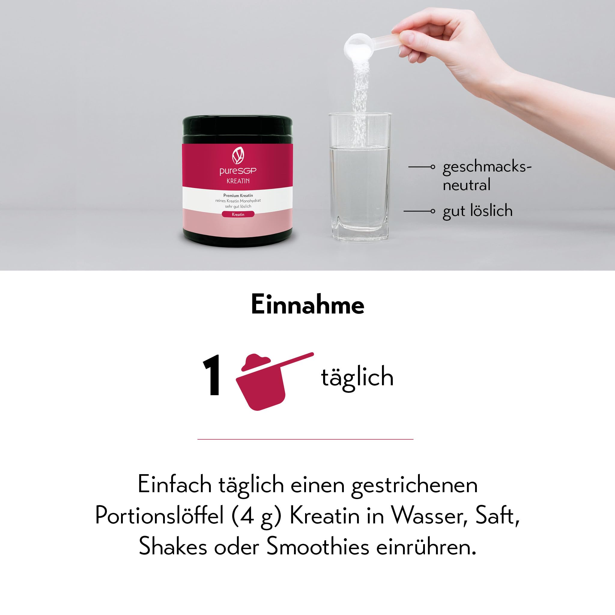 pureSGP® Kreatin Monohydrat Pulver [240g] – Premium Kreatin in Apothekenqualität aus Deutschland für Leistung & Alltag - geschmacksneutral, hohe Bioverfügbarkeit