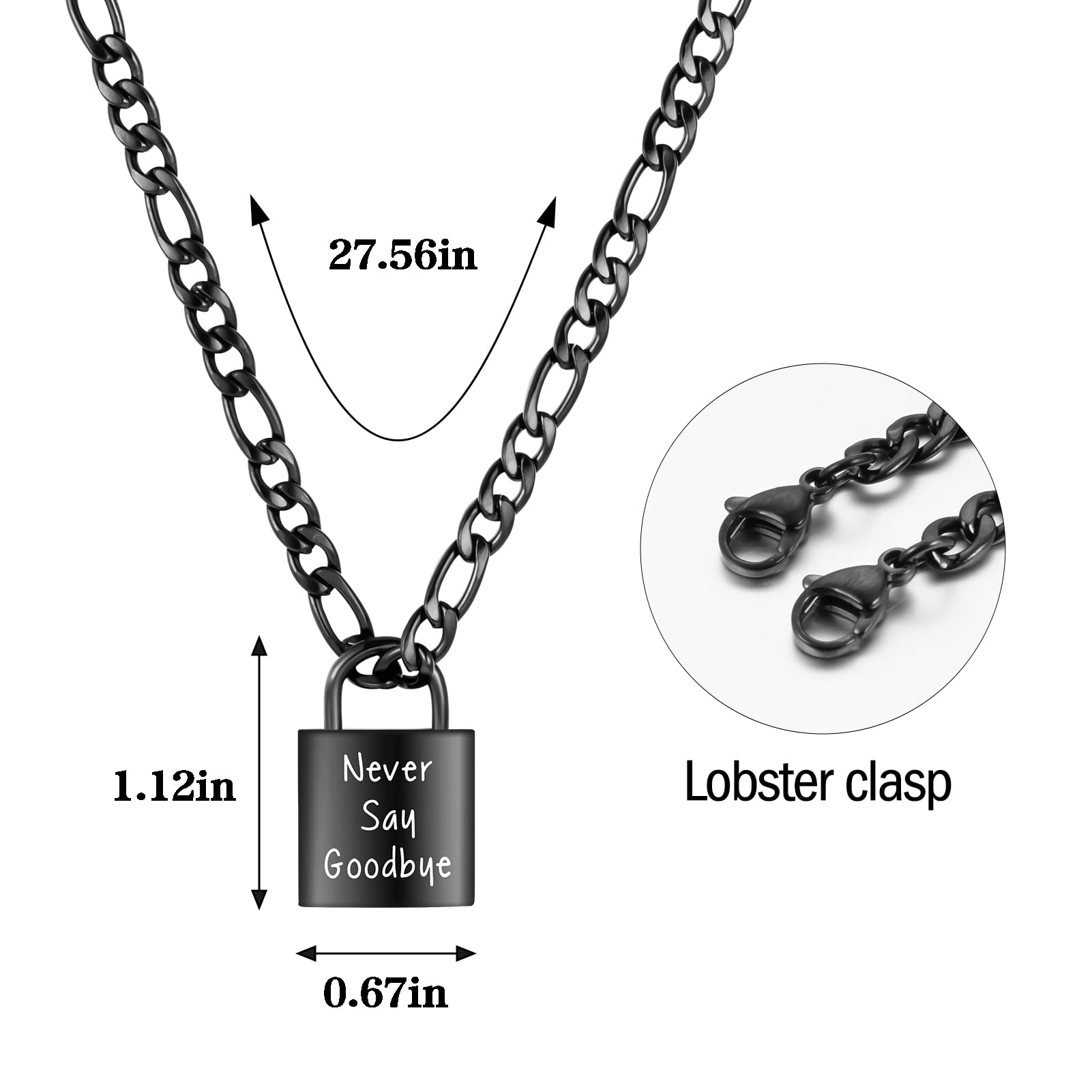 abooxiu Lock Urn Necklace for Ashes Stainless Steel Ashes Necklace Cremation Necklace for Human Ashes Memorial Ashes Holder - Never Say Goodbye
