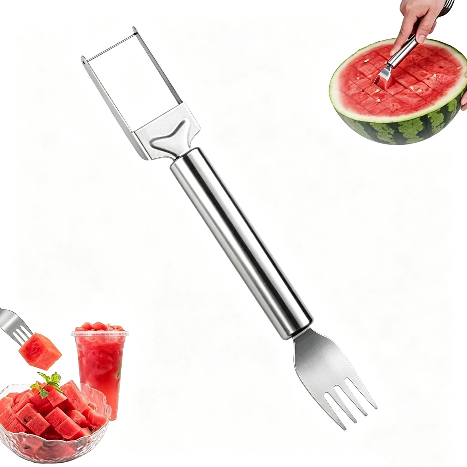 1 Pack Stainless Steel Watermelon Slicer and Fork 2-in-1