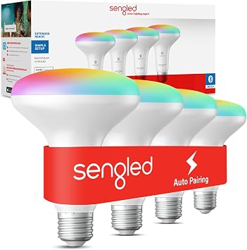 Sengled Alexa Light Bulb, BR30, S1 Auto Pairing with Alexa Devices, Smart Flood Light Bulb that Work with Alexa, Multicolor Dimmable, E26,RGBW Lights, 65W Equivalent Recessed, No Hub Required, 4-Pack