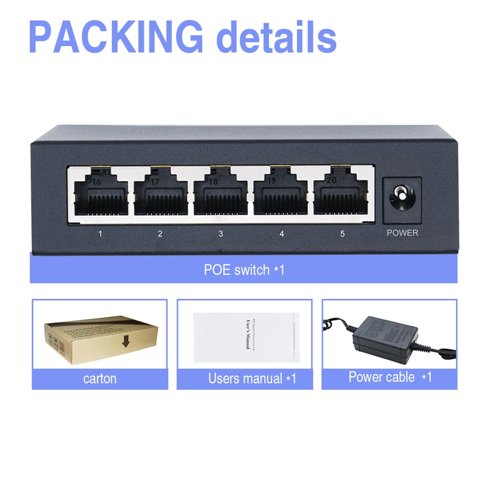 GIGABIT Commutateur PoE 5 ports PoE 48 V 15 W 30 W 802.3af 802.3at Ethernet répartiteur actif Ethernet pour caméras de vidéosurveillance Prise UE 1000 m