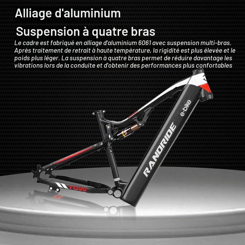 YG90 Vélo électrique Frein à Disque hydraulique Batterie Li-ION 21 Vitesses Cadre en Alliage d'aluminium Vélo d'assistance