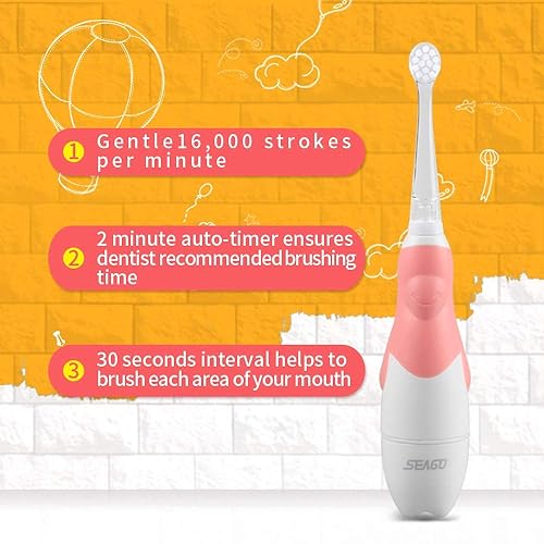 Miniatura 3 de ReDISEN Seago Sonic, cepillo de dientes eléctrico para niños, con luz LED, temporizador inteligente para niños de 6 meses a 4 años, resistente al