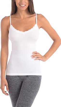 Body Beautiful Seamless Slimming Lace Trim Camisole White, S/M