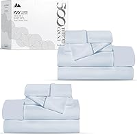 Vista 18 de Mayfair Linen - Juego de sábanas 100% algodón, tamaño Queen, 500 hilos, 4 piezas (azul claro), suave, refrescante, sábana de algodón satinado