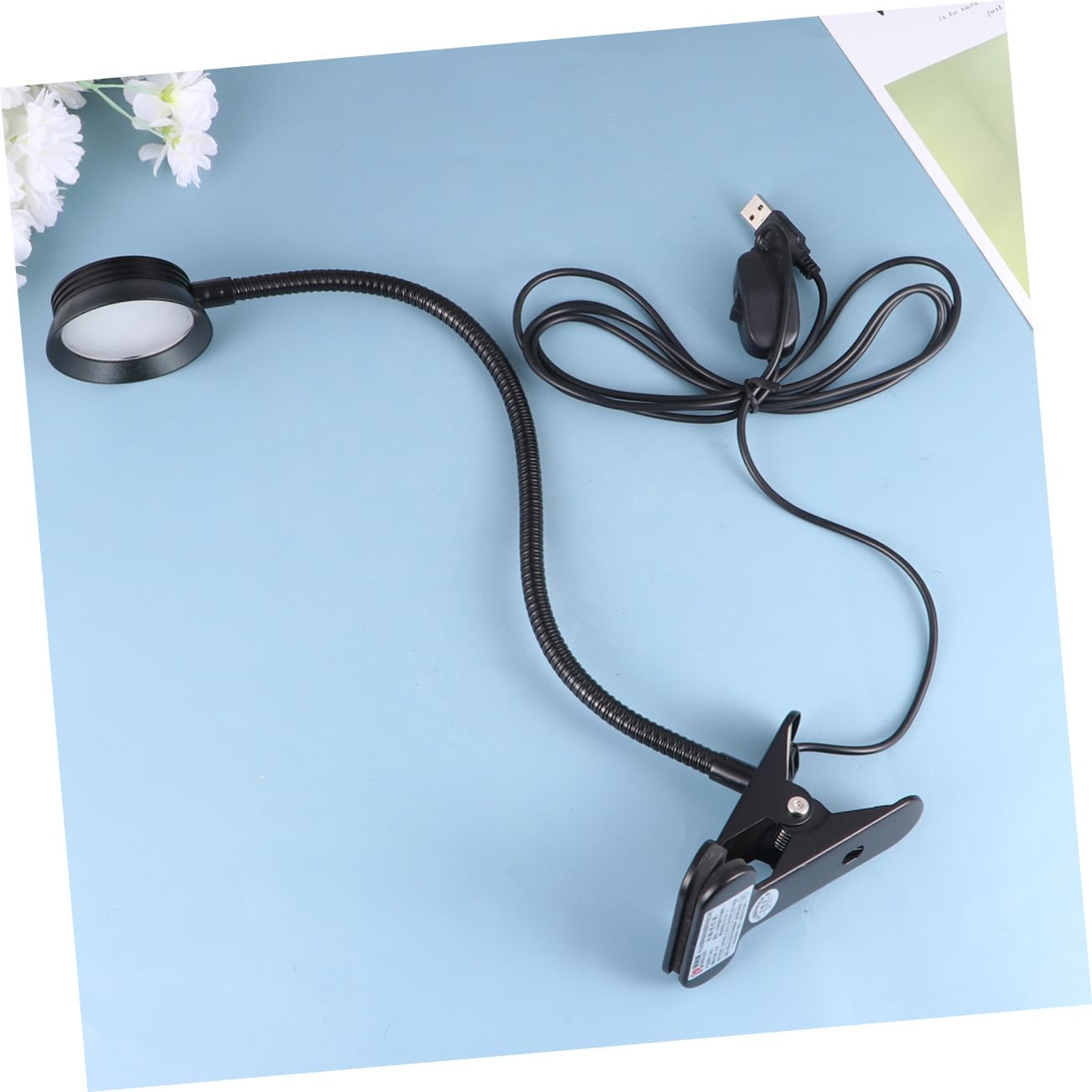 HOMSFOU Lampada da Lettura e Alimentazione USB Clip Nera LED Design Flessibile in Metallo Protezione Occhi Luce Regolabile per Lettura a Letto
