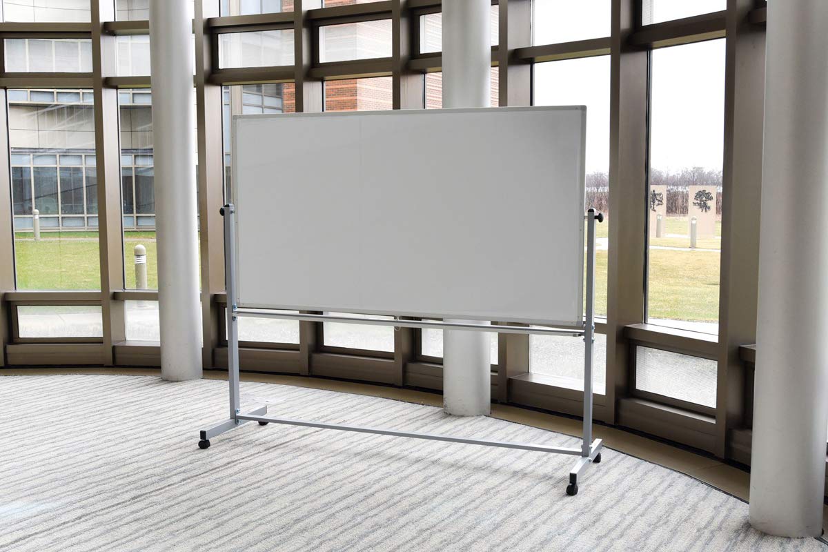 Luxor MB7248WW Extra Large Double-Sided Magnetic Dry Erase Whiteboard, 72" W x 48" H, Reversible Board on Wheels, Magnetic Surface, Aluminum Frame, White