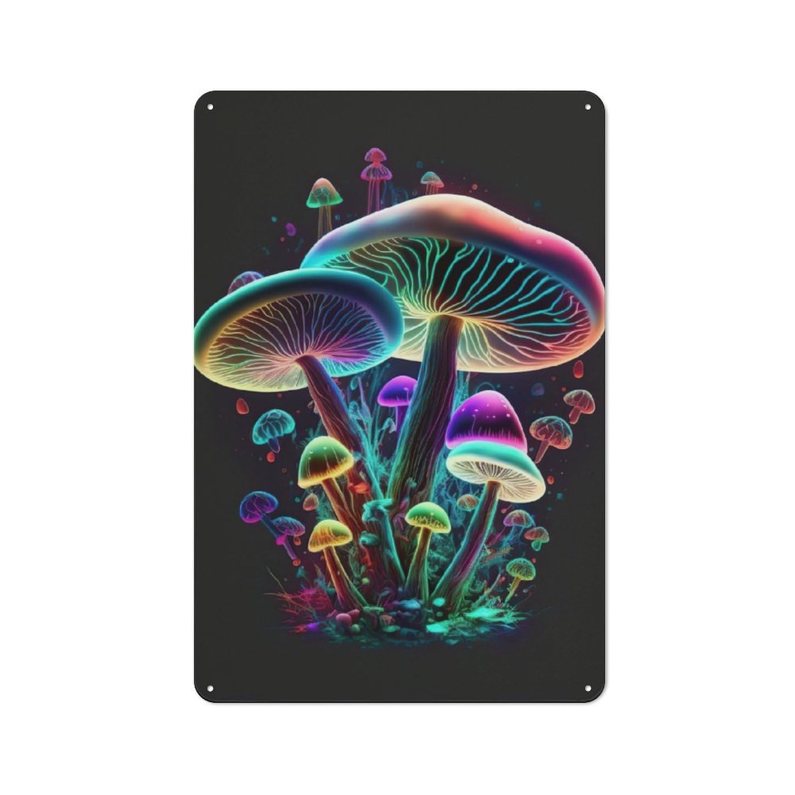 Junmoney Mushrooms Colorful Metal Plaque 30X20cm With For Pub Or Café, Rustic Decor, For Pub Decor Enthusiasts