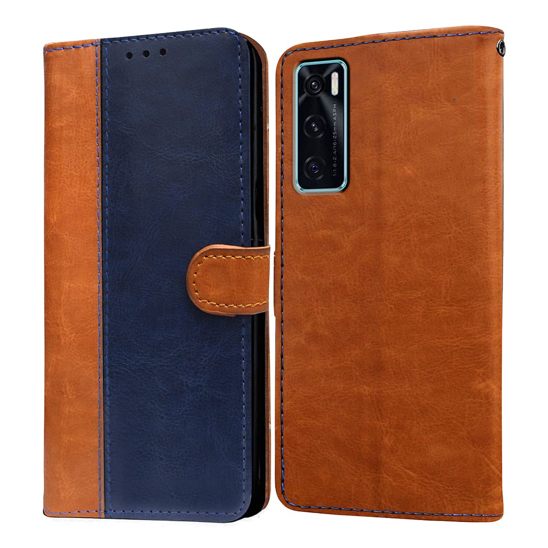 Casotec Flip Cover for Vivo V20 SE | Premium Leather Finish | Inbuilt Pockets & Stand | Flip Case for Vivo V20 SE (Camel and Blue) (B0B9YNRKRZ) Amazon Price History, Amazon Price Tracker