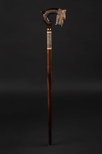 Miniatura 5 de Wolf Walking Stick - Handcrafted Carved Wooden Cane - Handmade Hiking Baston of Wood