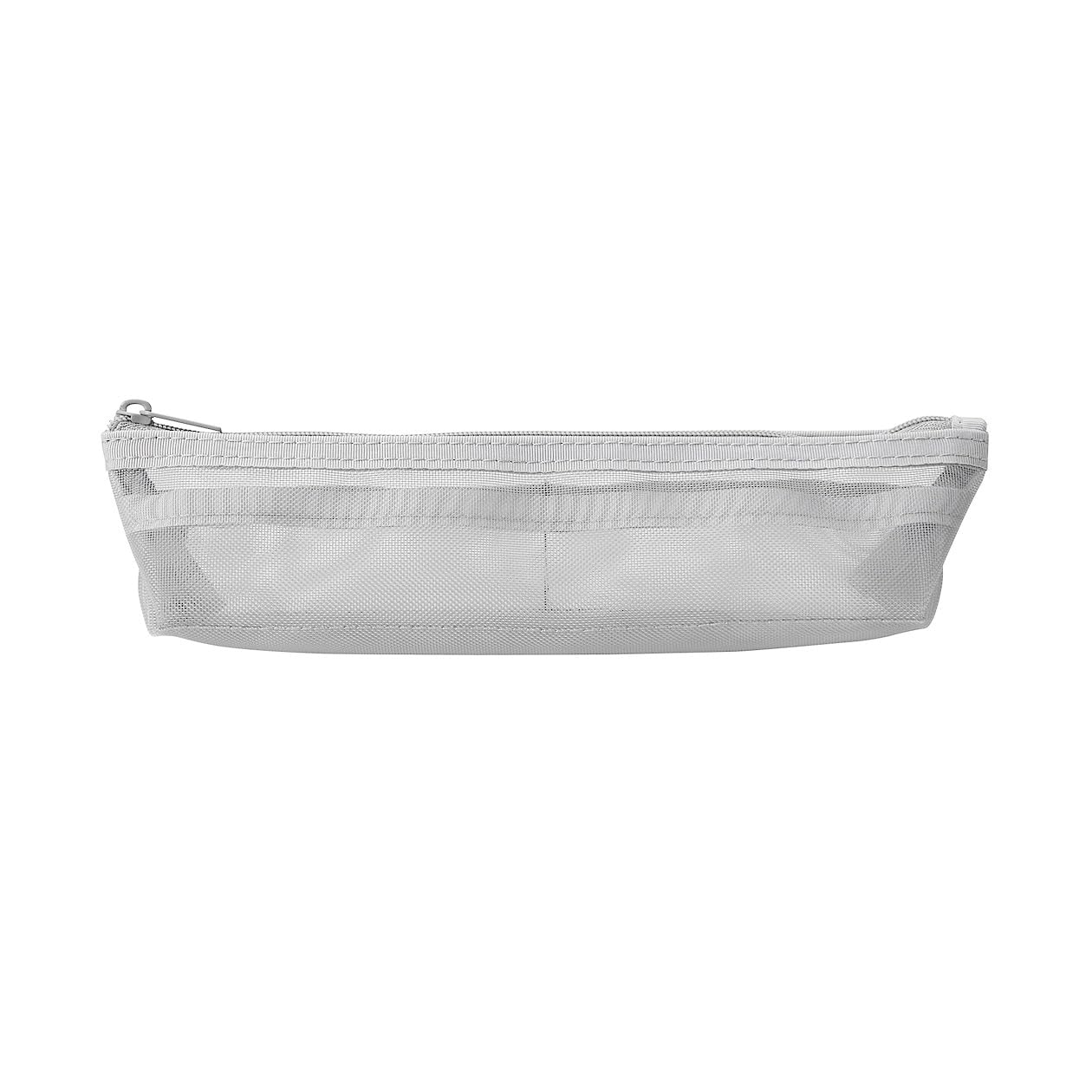 MUJI Mesh Pen Case with Gusset, Nylon, 18.5 x 5 x 4 cm, Transparent Design (Grey)
