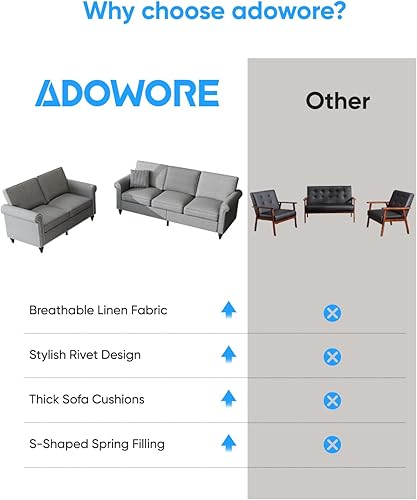 Miniatura 7 de Juegos de sofás de sala de estar de 2 piezas, modernos juegos de sofá de 3 plazas y sofá biplaza, tela de lino de 3 asientos + muebles de sofá de 2