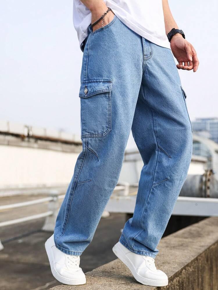Image of TAGAS Men Relaxed FIT Denim Jeans | Cargo Denim Jeans | Multi Pocket Jeans Pant for Men | Men Loose Fit Denim Jeans |
