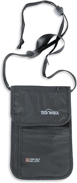 Tatonka Skin Neck Pouch RFID B  portfel do zawieszenia z blokadą RFID z certyfikatem TÜV  zapewnia miejsce na paszport podróżny (EU), międzynarodowe prawo jazdy, karty kredytowe, gotówkę itp.