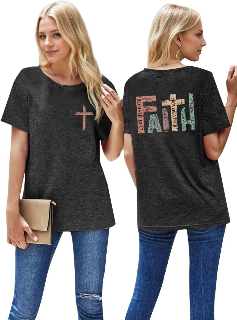 Faith Shirts for Women Christian Shirt Jesus Cross Graphic Tees Bible Verse Religious Sayings Casual Tops - Image 2