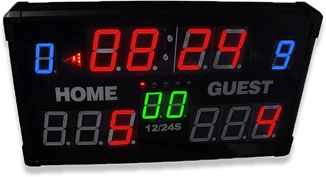Led Indoor Scoreboard, Portable Digital Scoreboard with Remote, 14/24 Seconds Display, Countdown, 5 Levels of Brightness Adjustable for Wrestling Soccer Sports Training E
