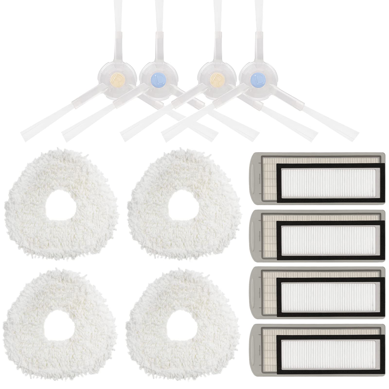 Replacement Parts Compatible for NARWAL T10 J1 J2 Robot Vacuum Cleaner Accessories Kit, 4 Filter 4 Mop Pads 2 Pairs Side Brush