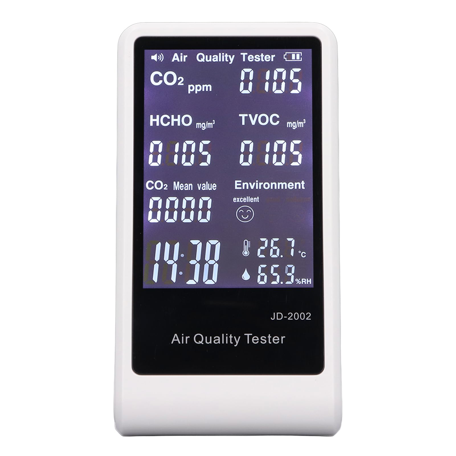 Monitor de Aire, Medidor de CO2, Carga USB, Pantalla Digital, Sensor TVOC HCHO, Alarma Automática de Alta Precisión para Detector